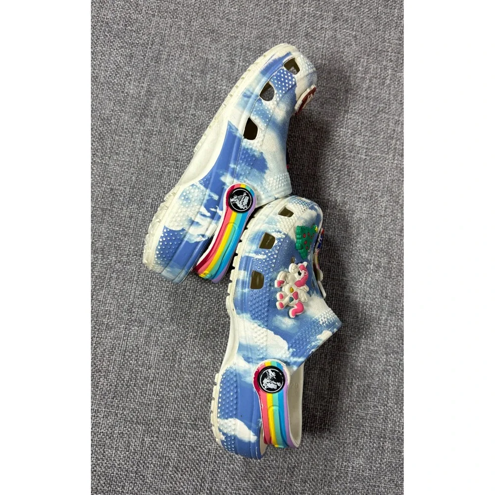 Crocs Kids Blue Cloud Rainbow Clog Shoes Toddler 9 Disney Peppa Jibbitz Charms
